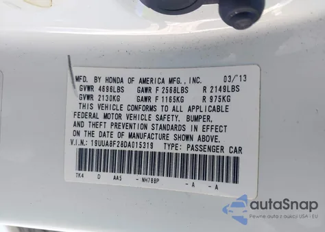 2013 Acura Tl 3.5 z USA, uszkodzony, nr VIN 19UUA8F28DA015319